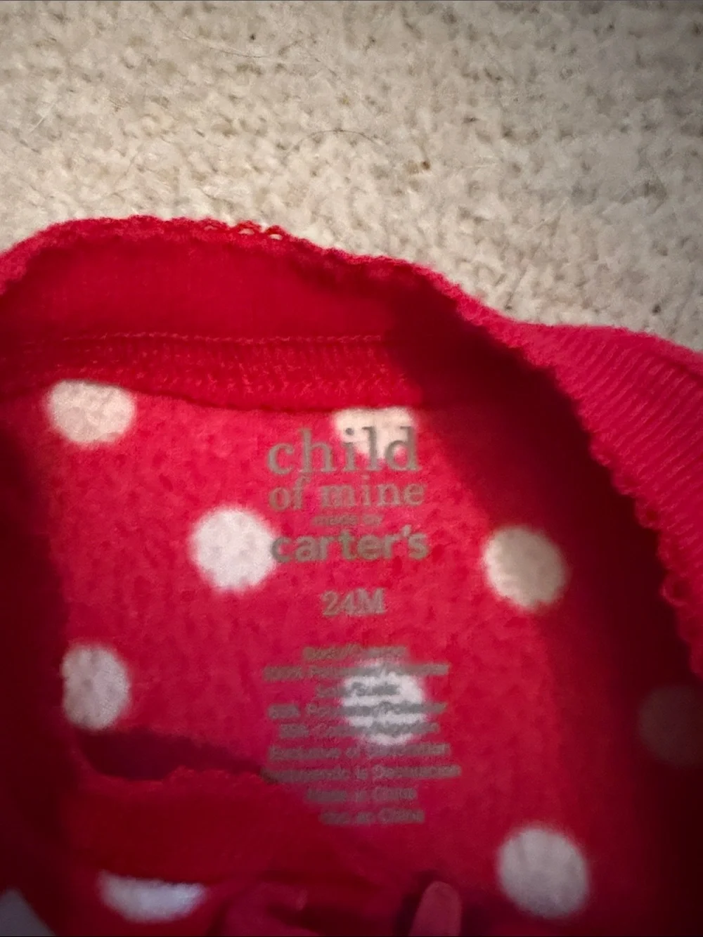 Carter's 24M Red and White Polka Dot Fleece Footed One-Piece Pajamas